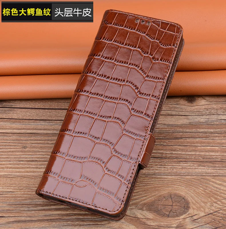 Alligator Grids Litchi Grain Genuine Cowhide Leather Galaxy Z Fold Case - DealJustDeal