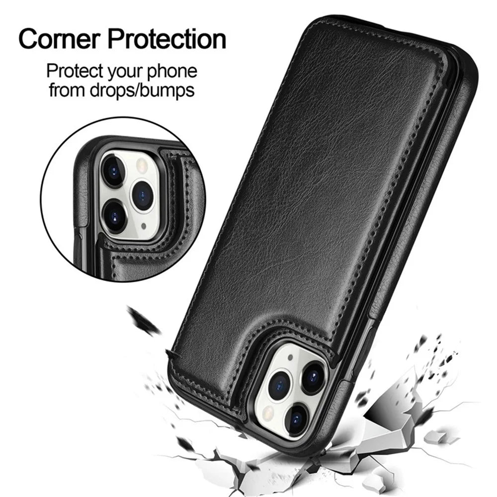 Leather Retro Card Holder Flip iPhone Case - DealJustDeal