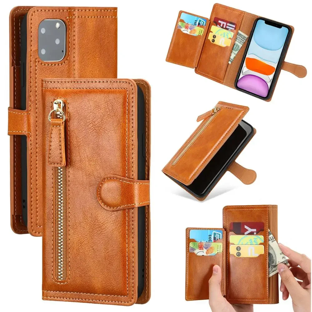 Zipper Flip Wallet Stand Leather iPhone Case - DealJustDeal