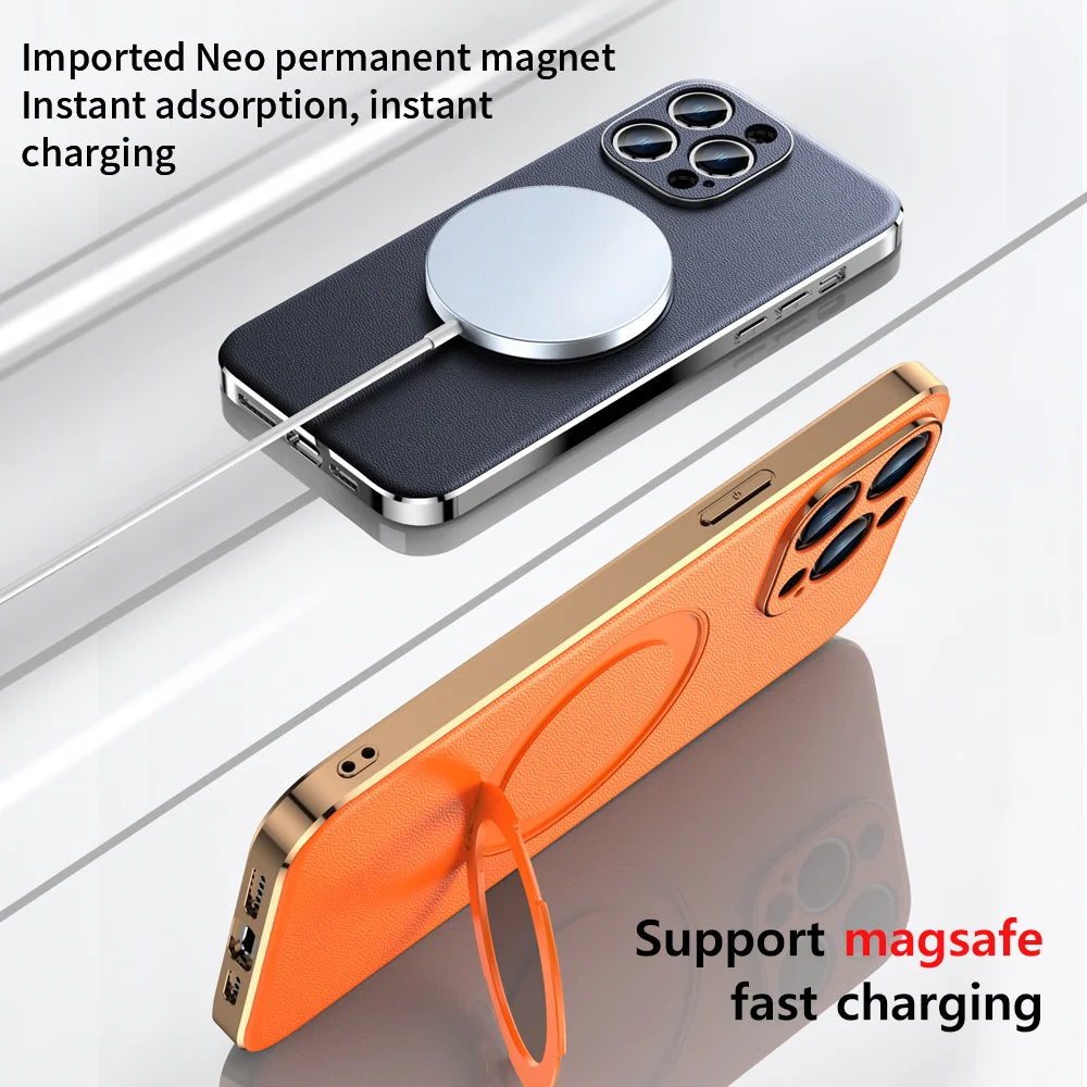 Lens Protective Magsafe Leather Magnetic iPhone Case - DealJustDeal