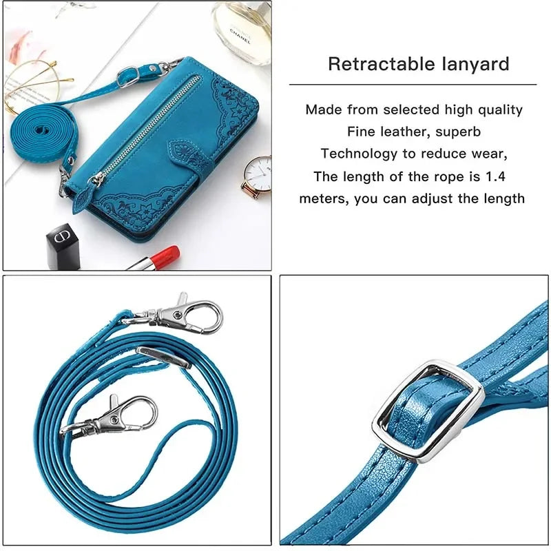 Wrist Strap Zipper Wallet Flip Google Case - DealJustDeal