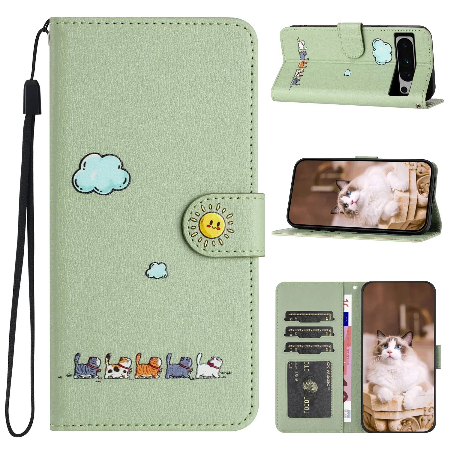 Cute Cat Leather Cards Slot Wallet Google Case - DealJustDeal