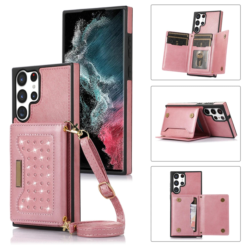 RFID Blocking Glitter Leather Wallet Galaxy A Case - DealJustDeal