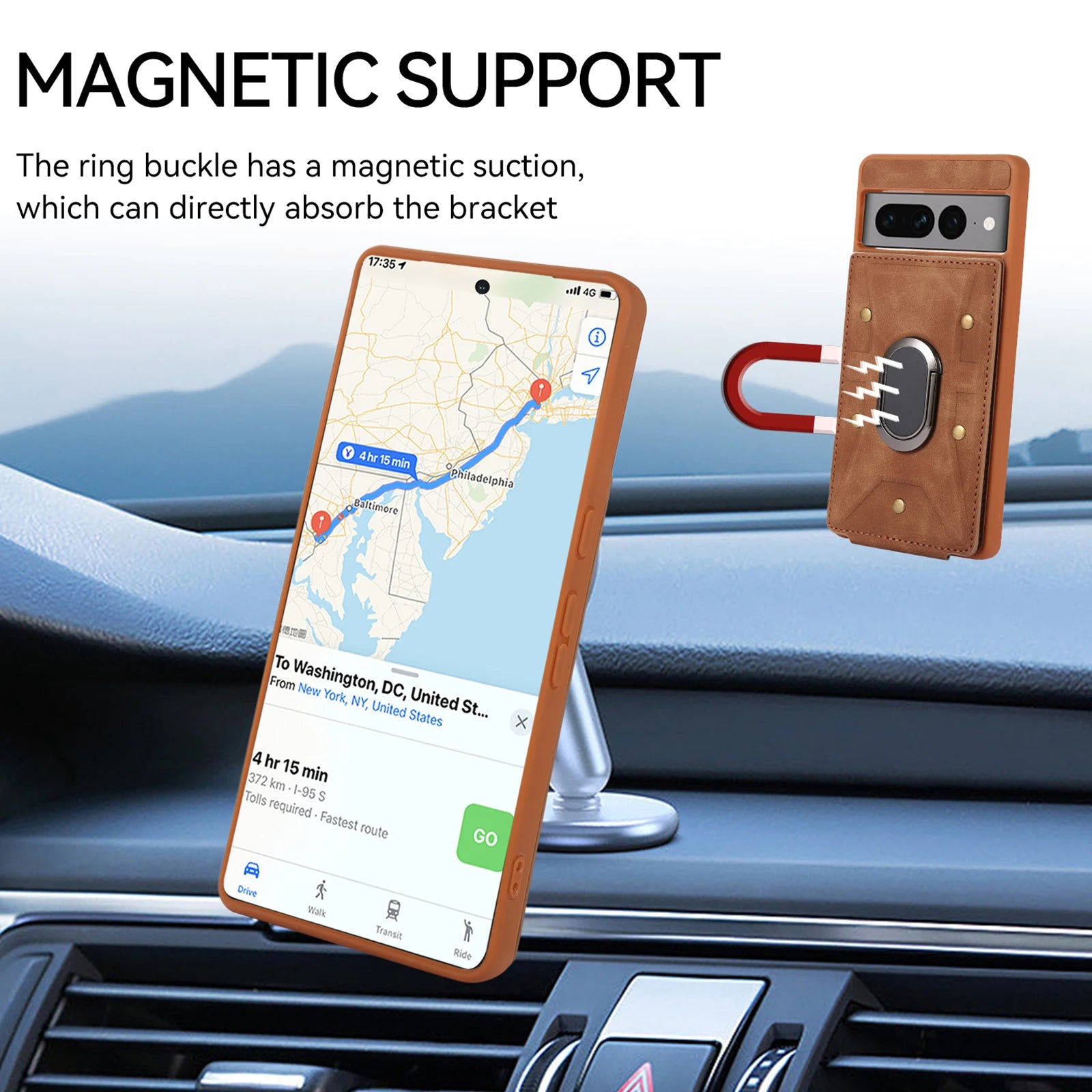 Car Stand Ring Holder Leather Wallet Magnetic Google Case - DealJustDeal