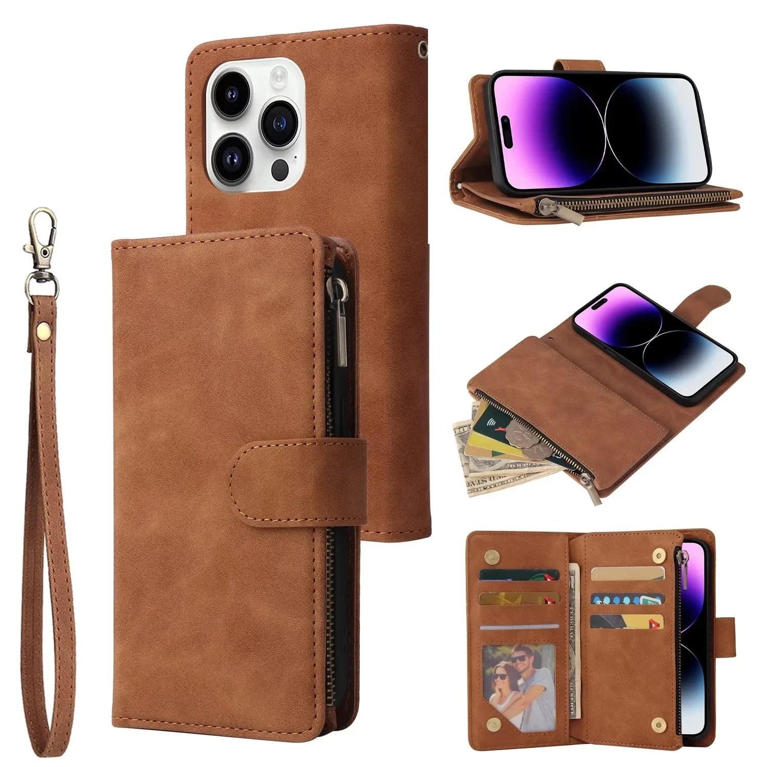 Flip Card Slot Zipper Leather Wallet iPhone Case - DealJustDeal