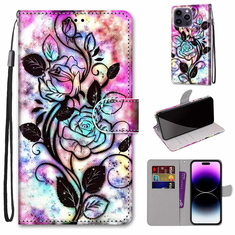 Wallet Stand Book Flower Pattern Flip Leather Galaxy A Case - DealJustDeal