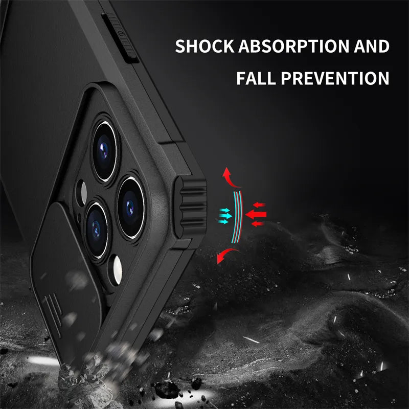 Shockproof Armor Slide Camera Lens Protect iPhone Case - DealJustDeal