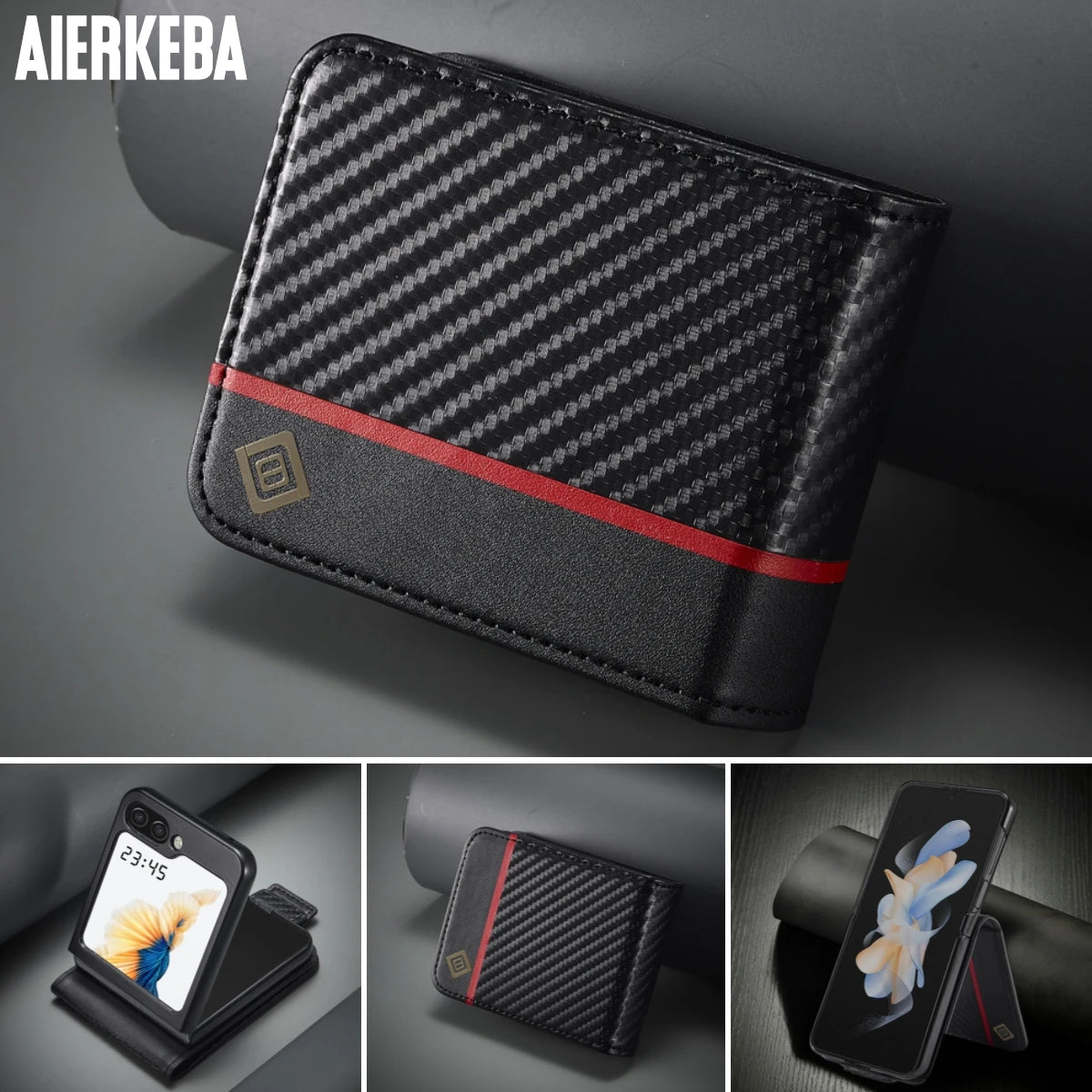 Magnetic Wallet Card Holder Carbon Fiber Leather Galaxy Z Flip Case - DealJustDeal