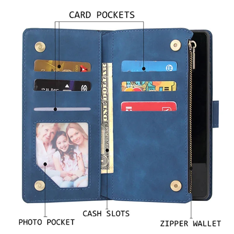 Magnetic Flip Zipper Card Pocket Wallet Leather Galaxy Note and S Case - DealJustDeal