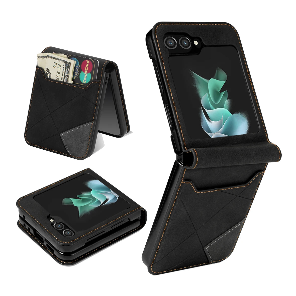 Card Holder Flip Book Leather Wallet Galaxy Z Flip Case - DealJustDeal