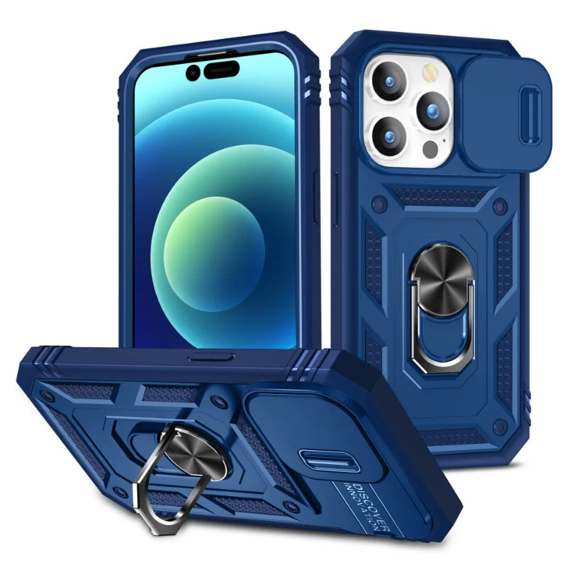 360 Full Body Rugged Protective Slide Camera Stand Protection Ring iPhone Case - DealJustDeal