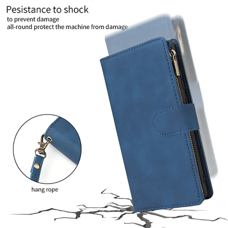 Magnetic Flip Zipper Card Pocket Wallet Leather Galaxy Note and S Case - DealJustDeal