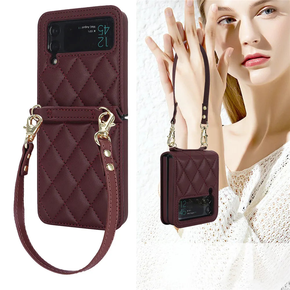 Luxury Crossbody Leather Galaxy Z Flip Case - DealJustDeal