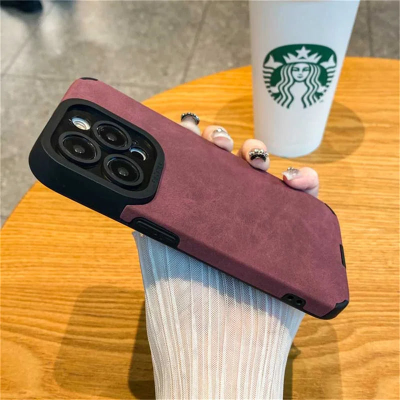 Camera Protection Matte Soft Leather iPhone Case - DealJustDeal