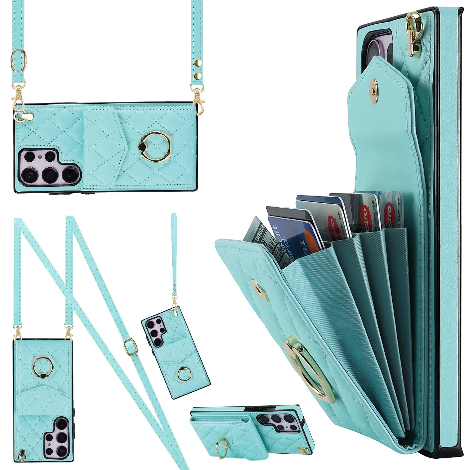 Crossbody Cards Slot Ring Holder Leather Galaxy S Case - DealJustDeal