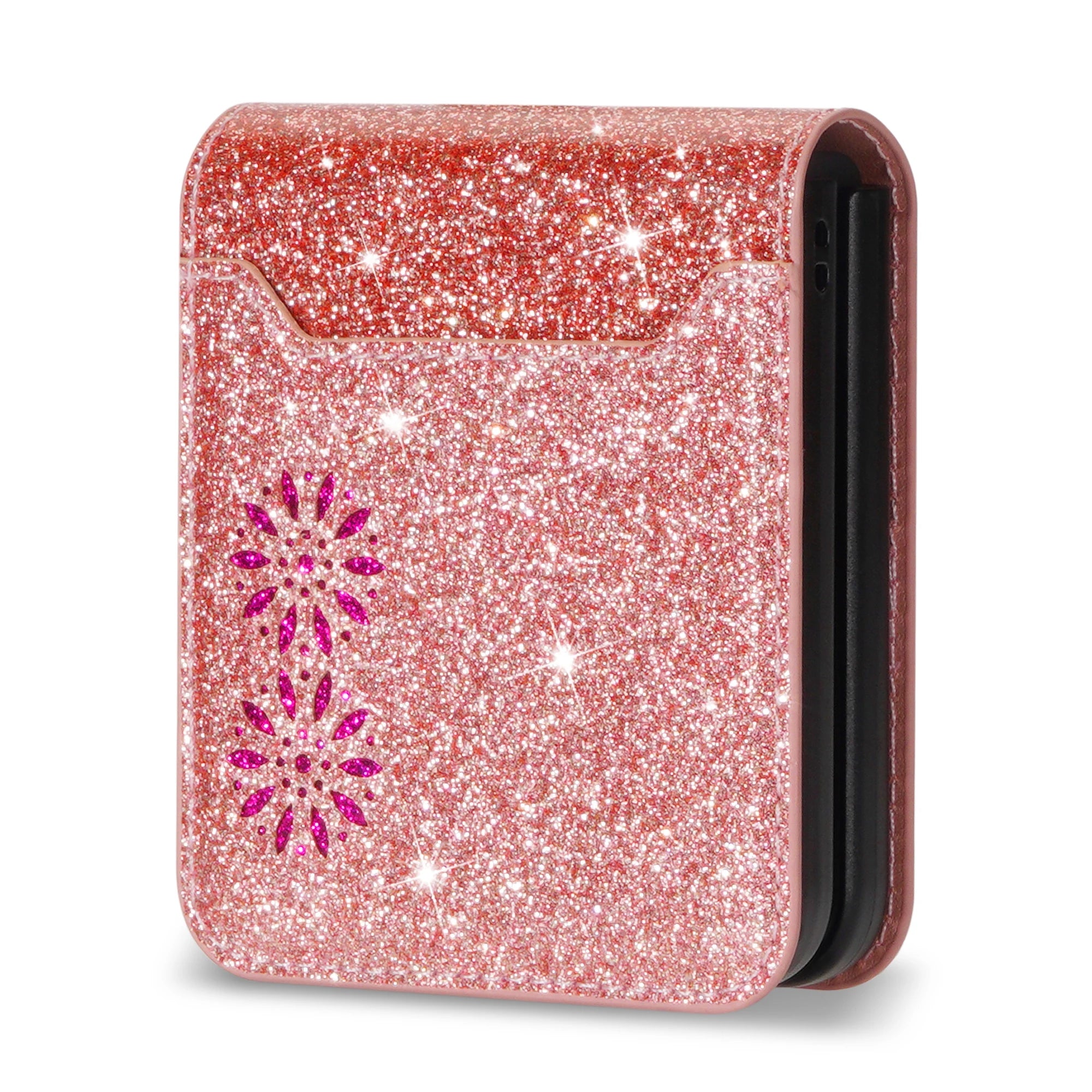 Wallet Cards Holder Glitter Bling Protection Leather Galaxy Z Flip Case - DealJustDeal