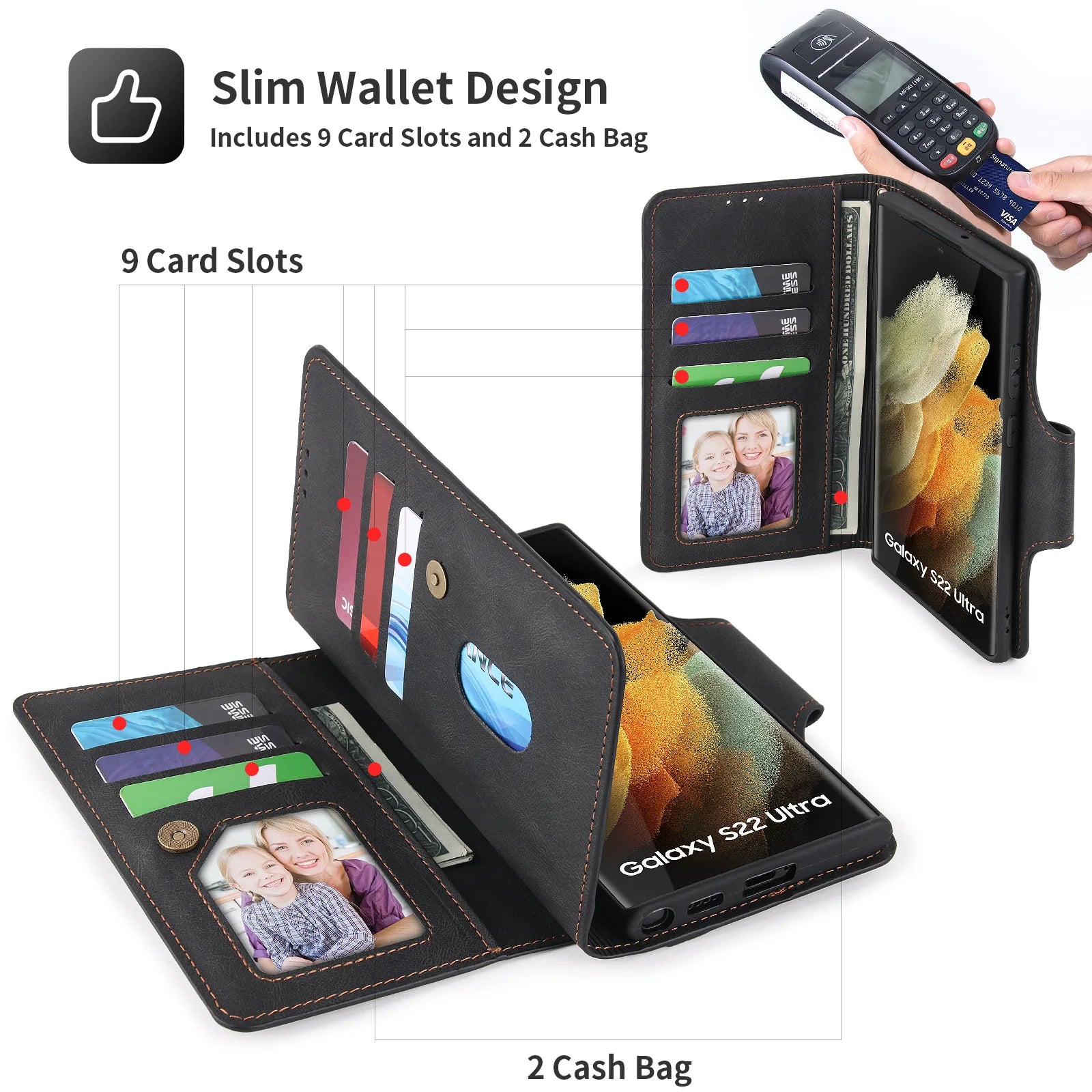 Card Slot Flip Wallet Leather Galaxy A and S Case - DealJustDeal