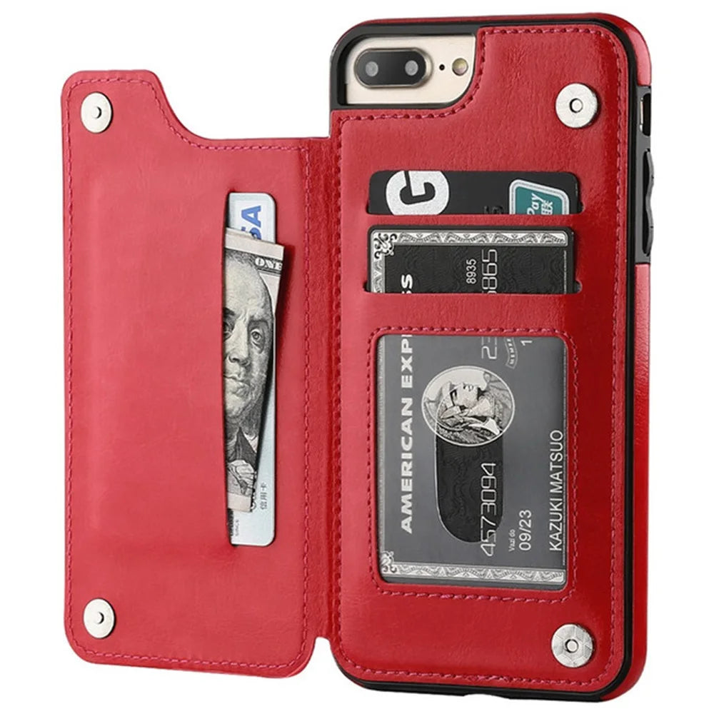 Leather Retro Card Holder Flip Wallet iPhone Case - DealJustDeal