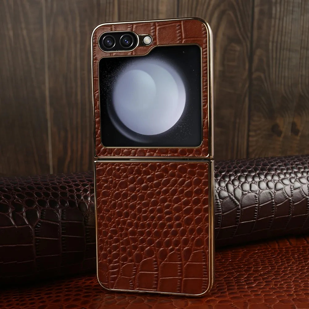 Electroplating Genuine Leather Galaxy Z Flip Case - DealJustDeal
