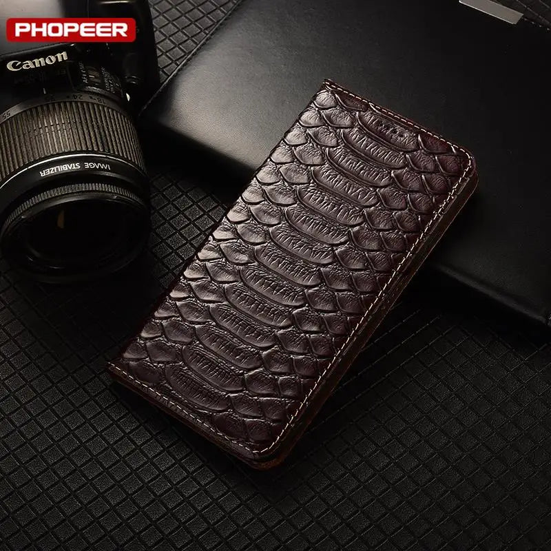 Python Skin Magnet Book Phone Genuine Leather iPhone Case - DealJustDeal