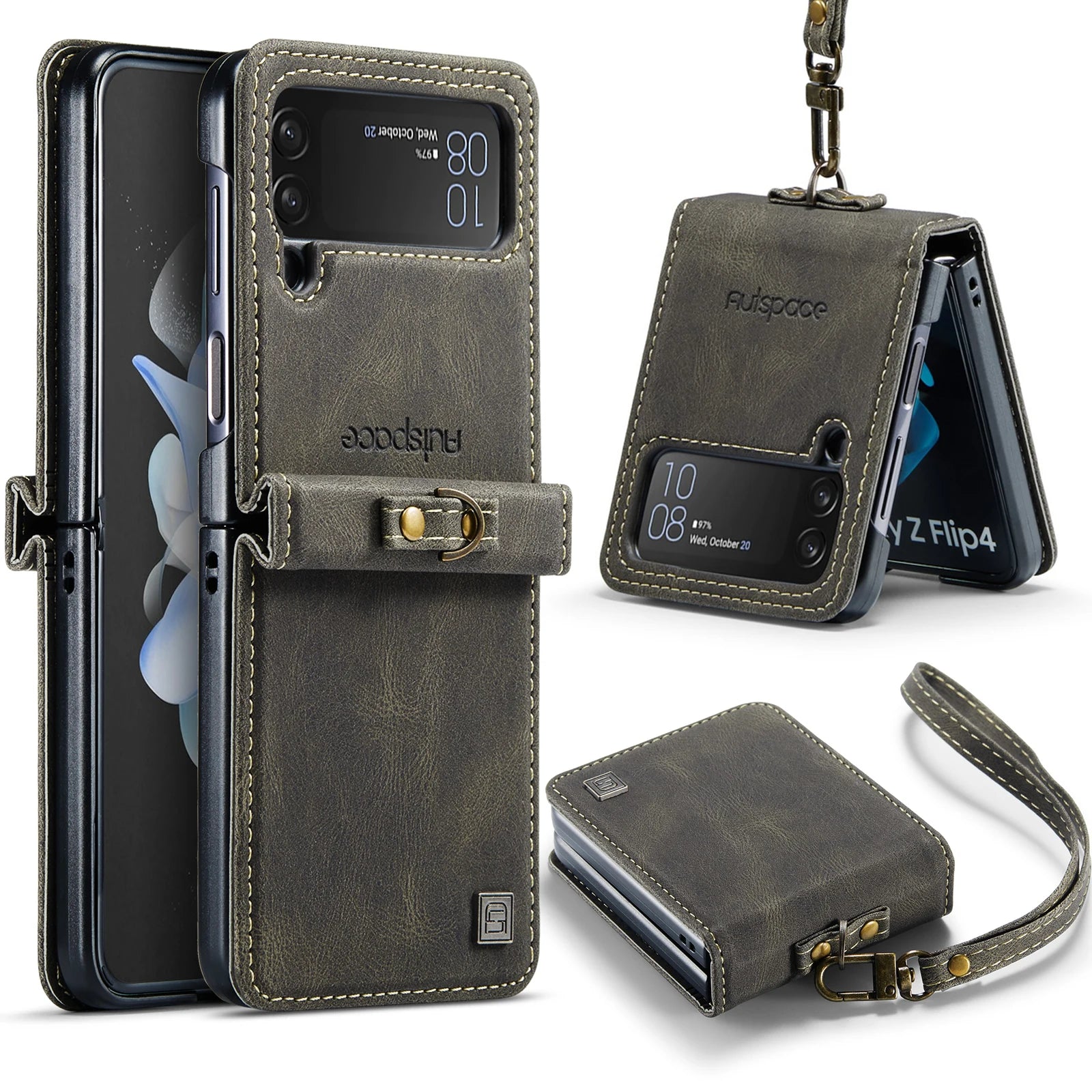 Vintage Ultra Slim PU Leather Wrist Strap Galaxy Z Flip Case - DealJustDeal