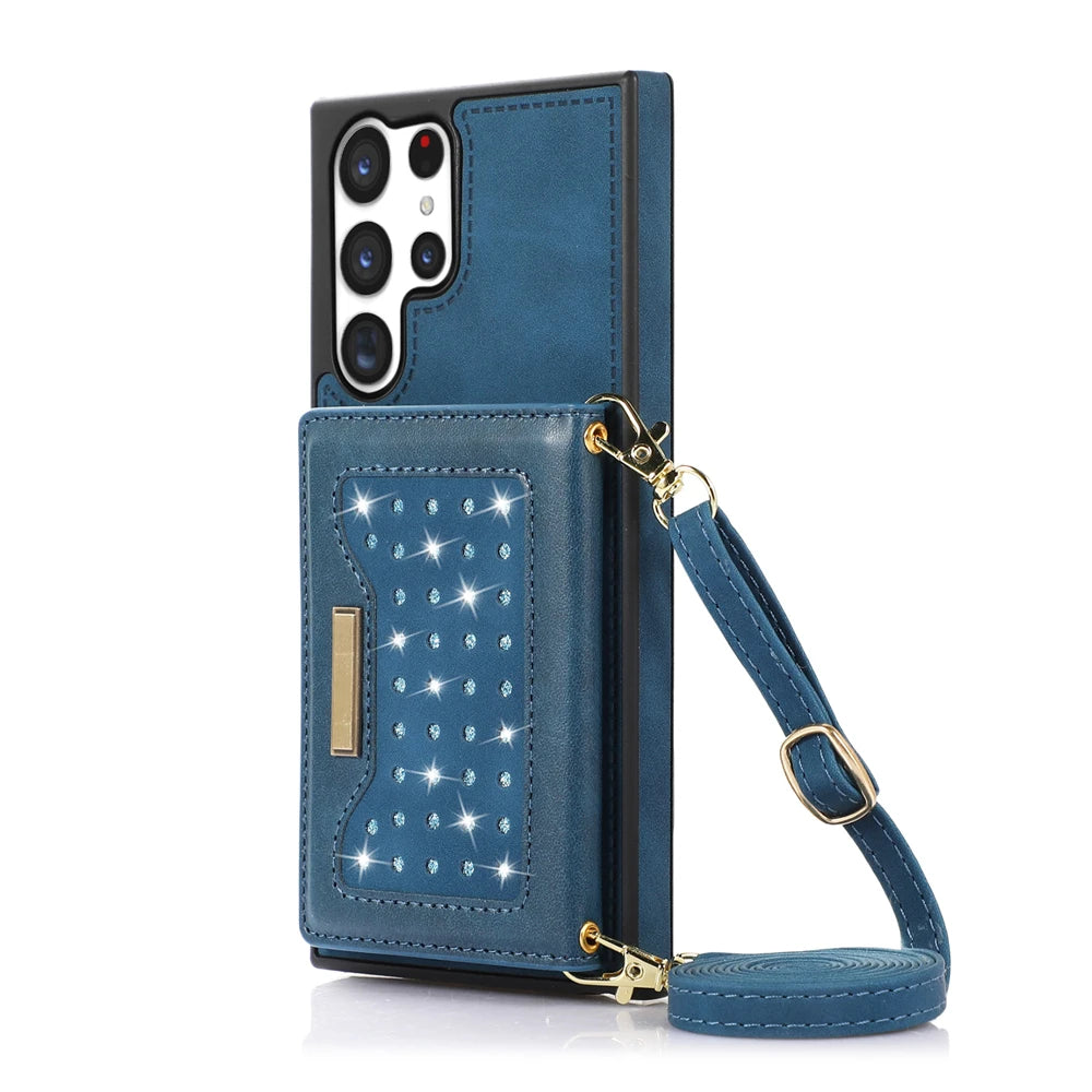 RFID Blocking Glitter Leather Wallet Galaxy A Case - DealJustDeal