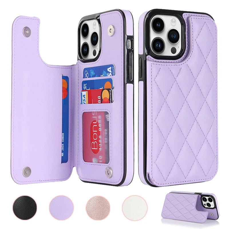 Wallet Double Button Small Fragrant Wind Card Flip Leather iPhone Case - DealJustDeal