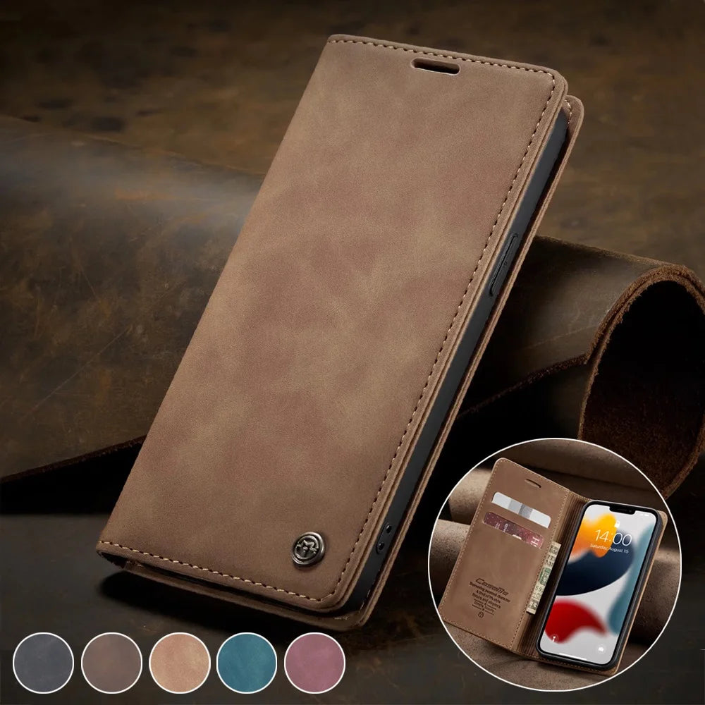 Magnetic Retro Matte Leather Flip iPhone Case - DealJustDeal