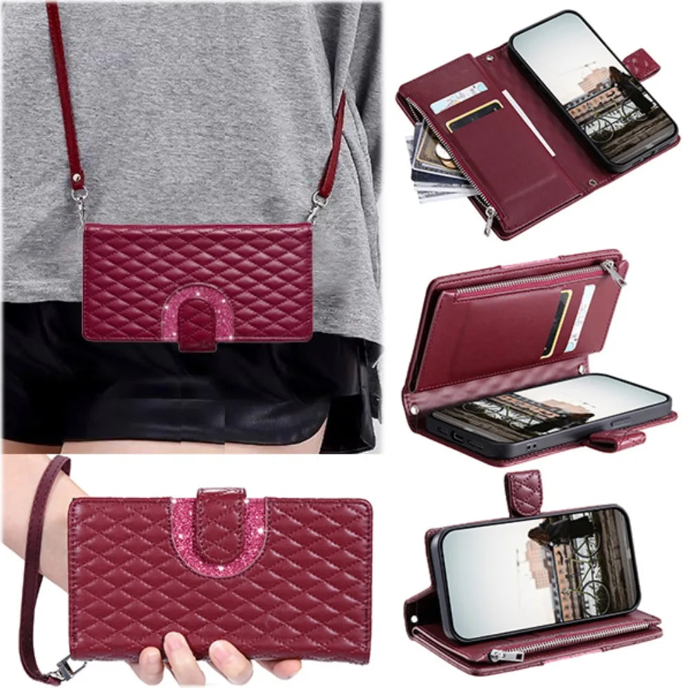 Zipper Wallet Card Crossbody PU Leather Galaxy S Case - DealJustDeal