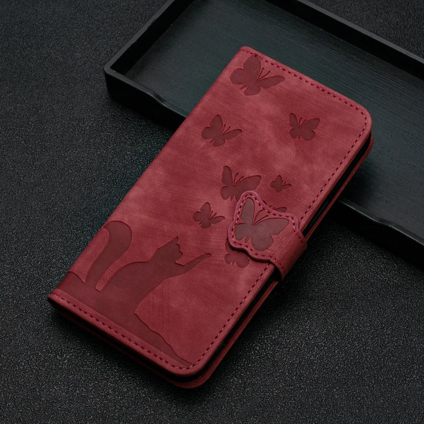 Cute Cat Butterfly Leather Flip iPhone Case - DealJustDeal