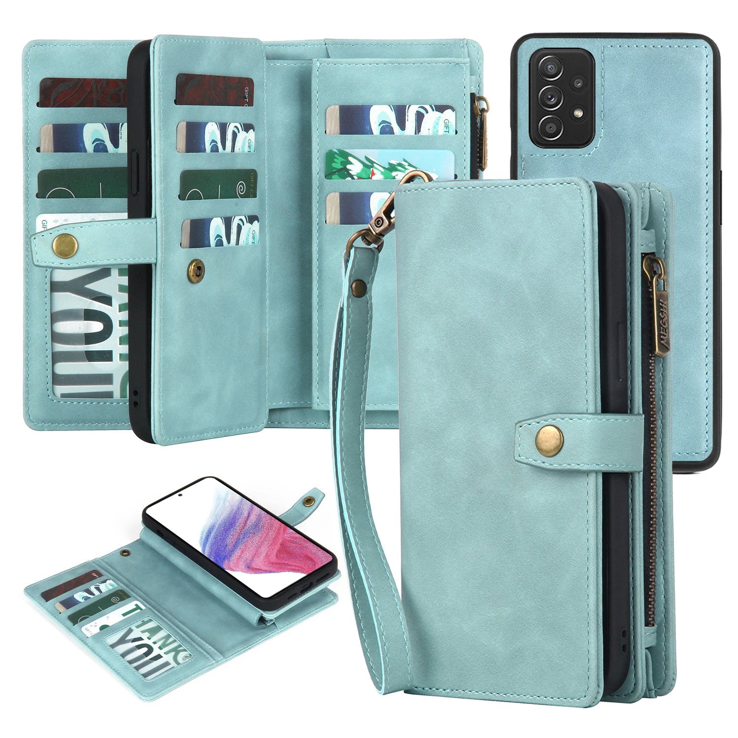 Detachable Magnetic Zipper Wallet Leather Galaxy A Case - DealJustDeal