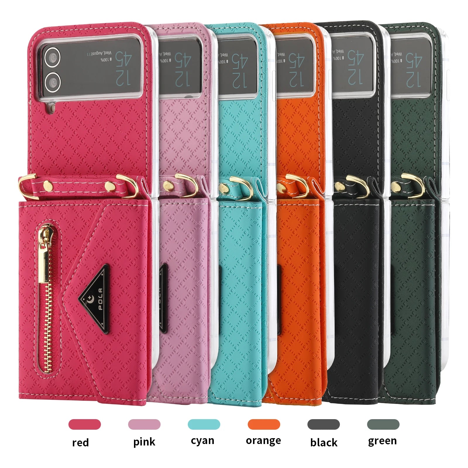 Wrist Strap Magnetic Wallet Zipper Leather Galaxy Z Flip Case - DealJustDeal