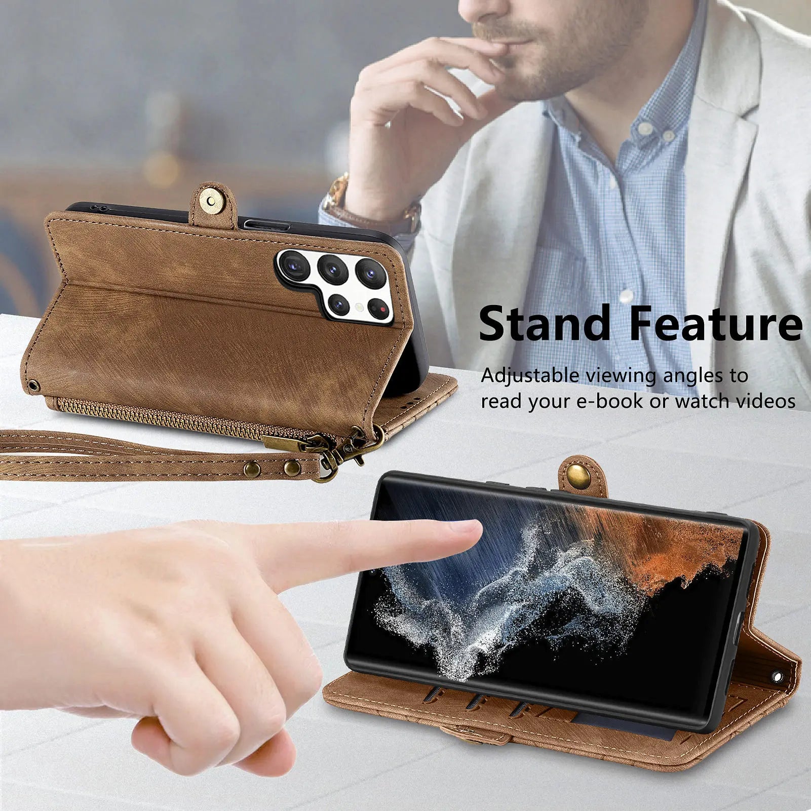 Hand Strap Wallet Zipper Leather Galaxy S Case - DealJustDeal