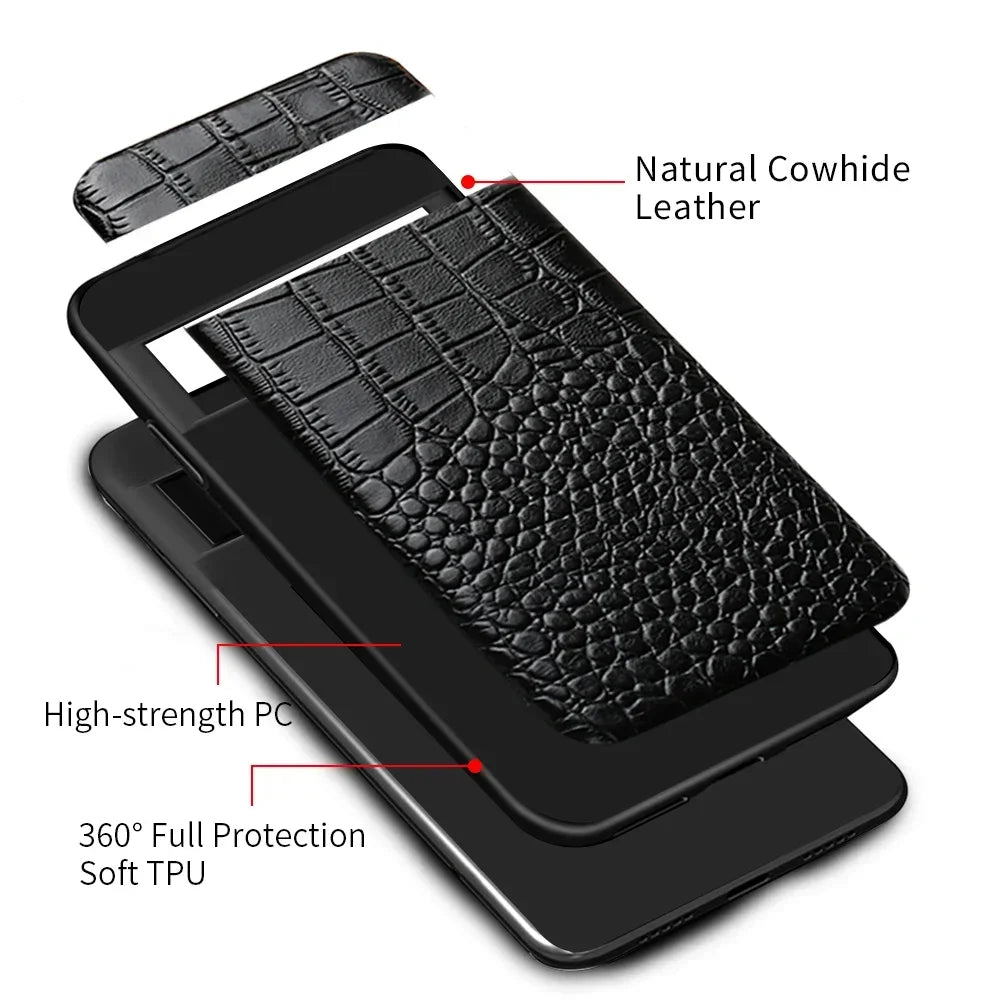 Retro Crocodile Alligatoter Pattern Genuine Cowhide Leather Google Case - DealJustDeal