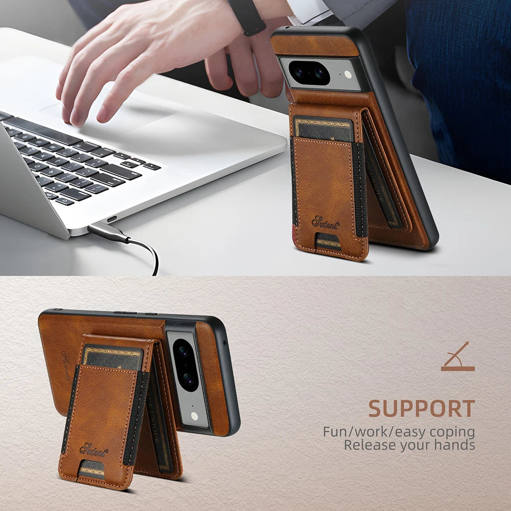 Shockproof 2in1 Card Pocket Stand Holder Magnetic PU Leather Google Case - DealJustDeal