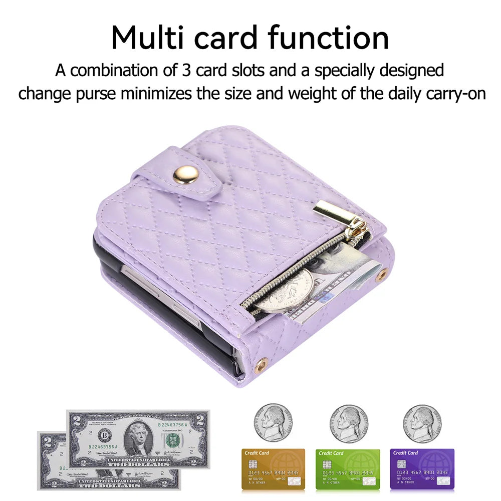 Card Slot Crossbody Wallet Grid Leather Galaxy Z Flip Case - DealJustDeal