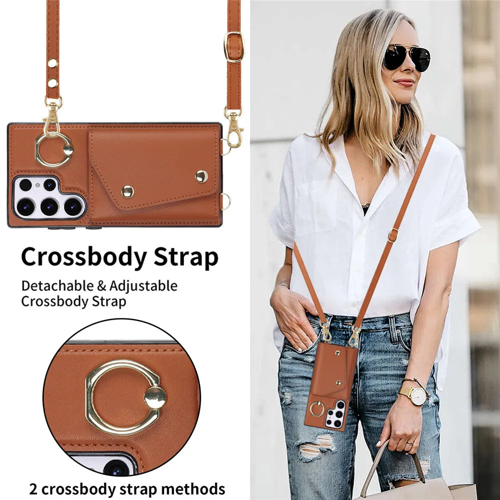 Crossbody Strap Lanyard Wallet Leather Galaxy A, S and Note Case - DealJustDeal