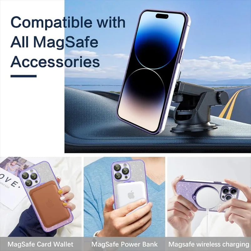 Magnet Glitter Plating Bracket Magsafe iPhone Case - DealJustDeal