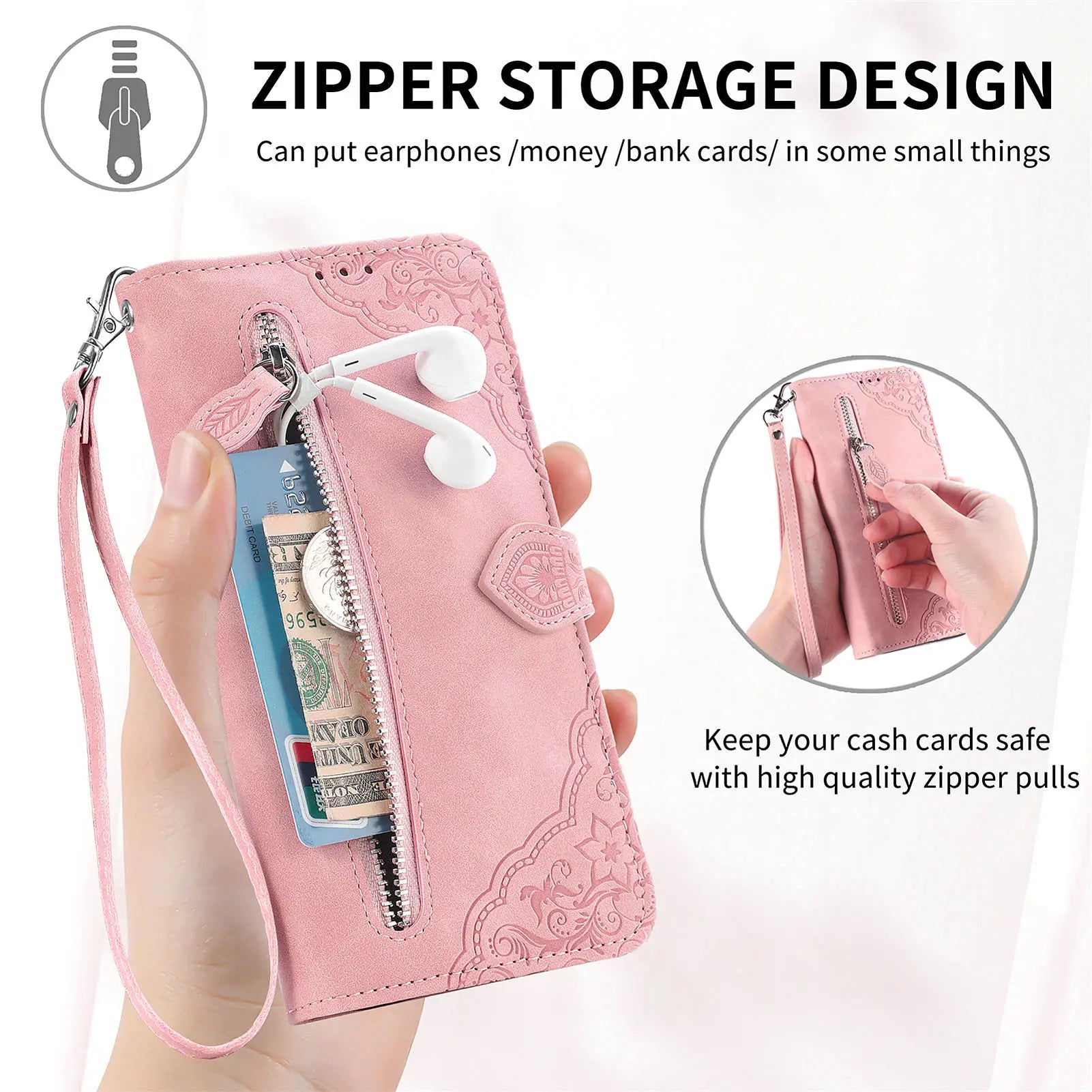 Zipper Leather Flip Wallet Google Case - DealJustDeal