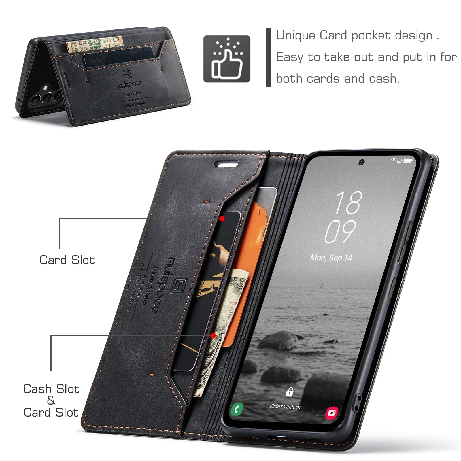 Anti-Scratch Magnetic Card Pocket Wallet Leather Galaxy A and M Case - DealJustDeal