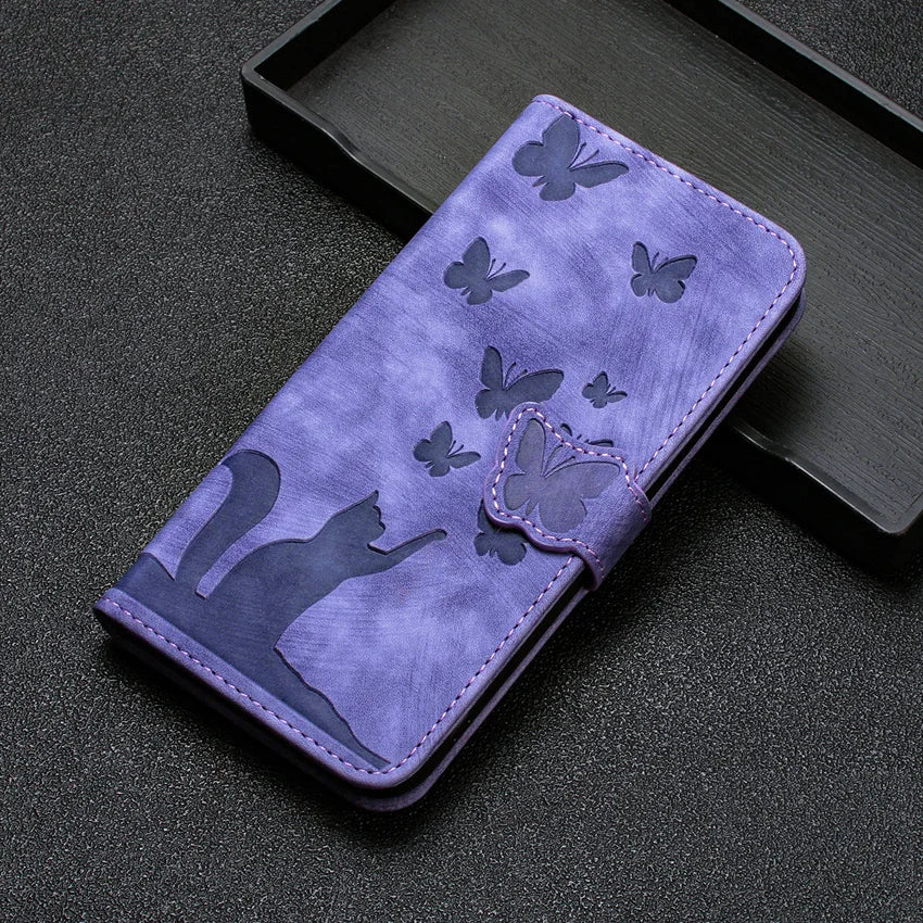 Cute Cat Butterfly Leather Flip iPhone Case - DealJustDeal