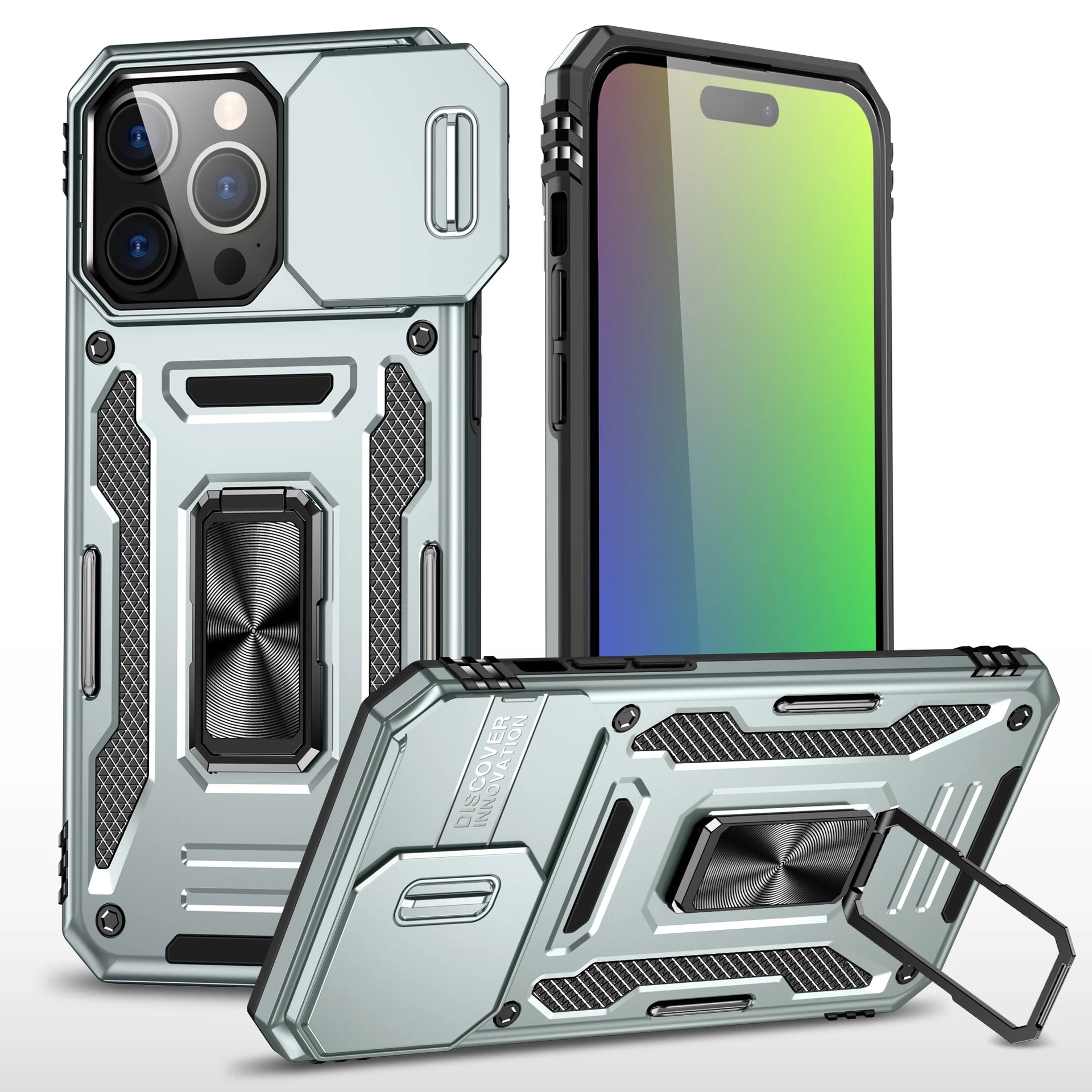 Ring Stand Armor Anti-fall Protection Kickstand Slide Camera iPhone Case - DealJustDeal