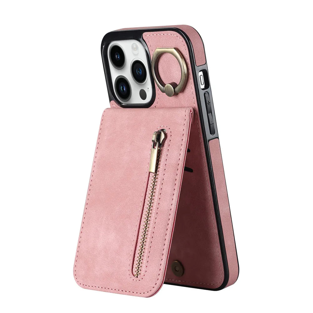 Zipper Cards Holder Leather Wallet iPhone Case - DealJustDeal