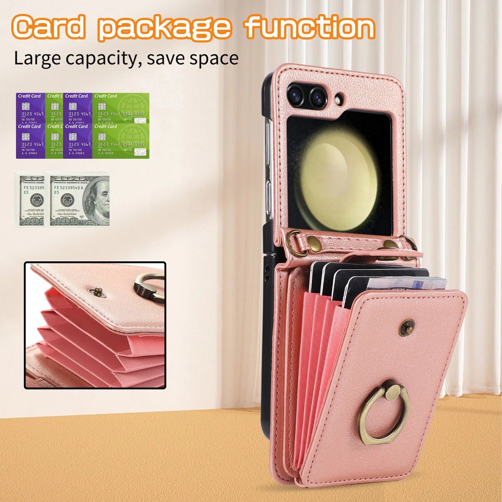 Crossbody Leather Cards Slot Wallet Galaxy Z Flip Case - DealJustDeal