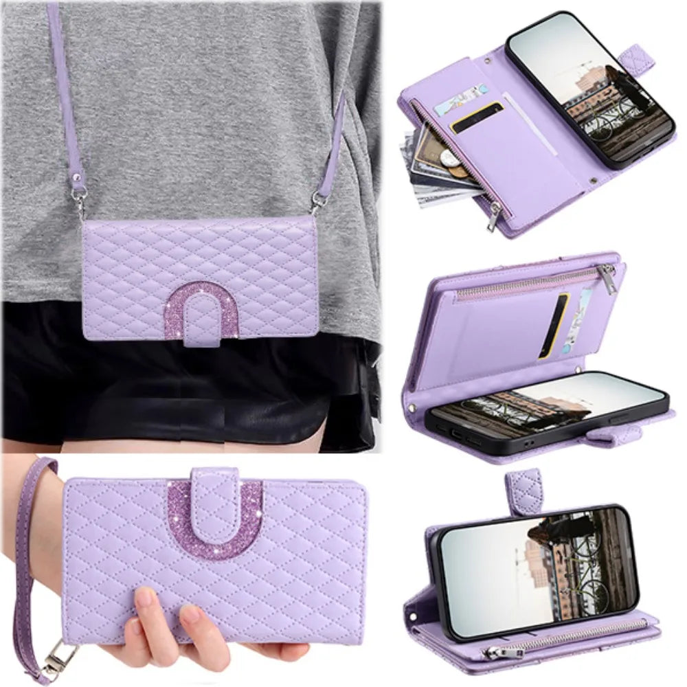 Zipper Wallet Card Crossbody PU Leather Galaxy S Case - DealJustDeal