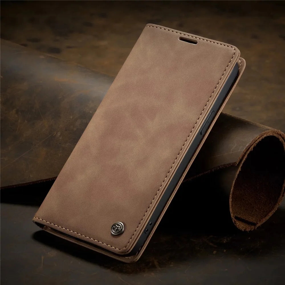 Magnetic Retro Matte Leather Flip iPhone Case - DealJustDeal