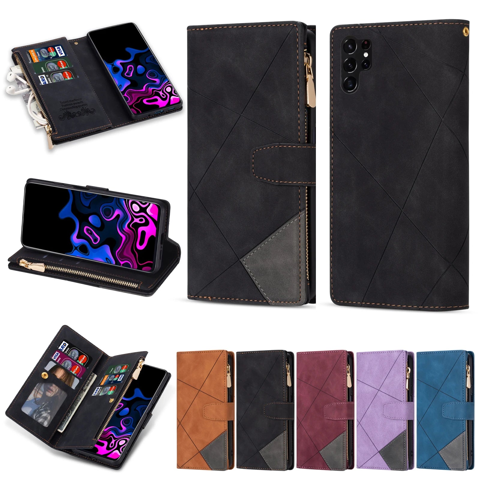 Card Slot Flip Wallet Leather Galaxy A and M Case - DealJustDeal