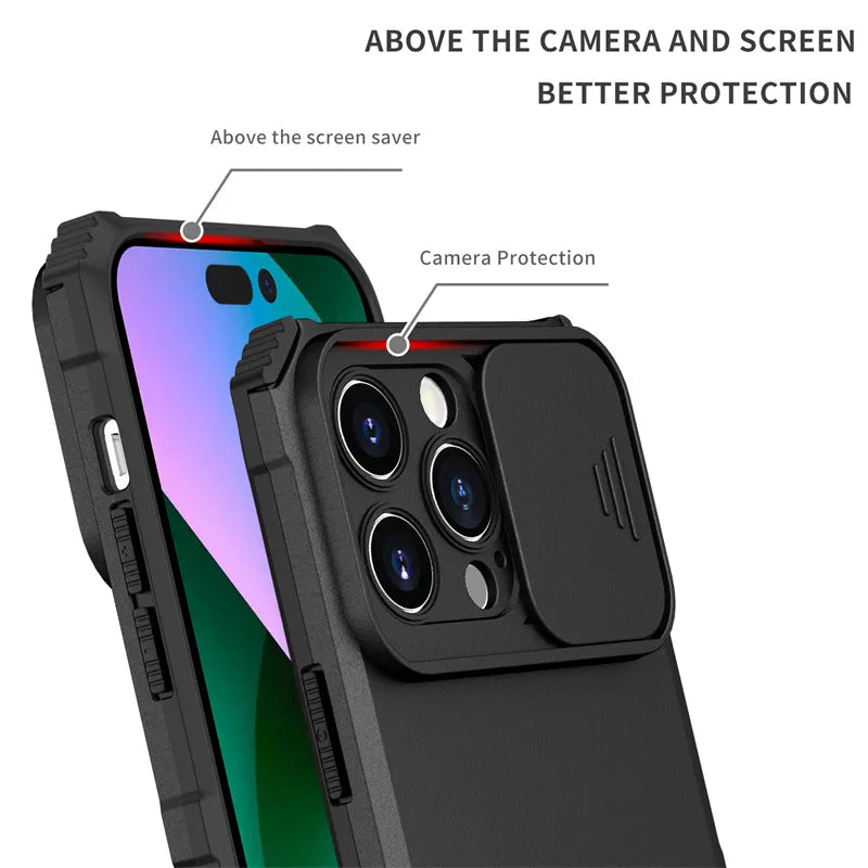 Shockproof Armor Slide Camera Lens Protect iPhone Case - DealJustDeal