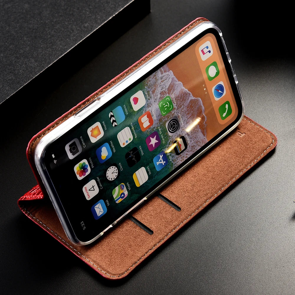 Flip Magnetic Genuine Leather iPhone Case - DealJustDeal