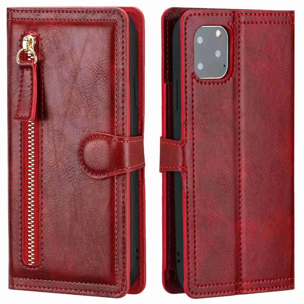 Leather Zipper Flip Wallet iPhone Case - DealJustDeal